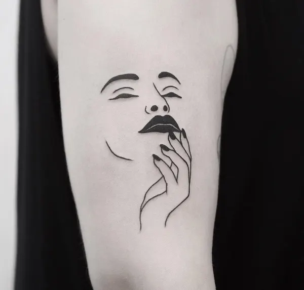 얼굴, 입술, 한야, 게이샤, 다루마, 치카노, 뇌신, 담배, 연기, 그래픽, 실루엣
