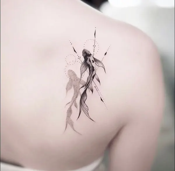 번개, 댄서, 등 전체 타투, 비대칭, 실루엣