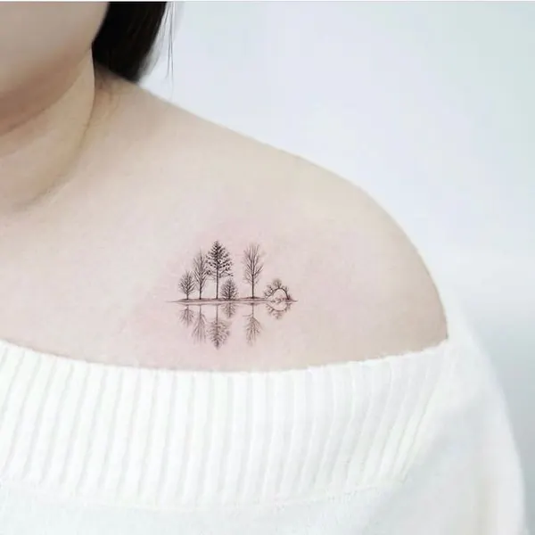 강, Mini, 눈, 숲, 계곡, 나무, 호수, 초현실, Nature, 배경, 추억, 풍경, 소나무, 실루엣, 나뭇가지, 큰 타투