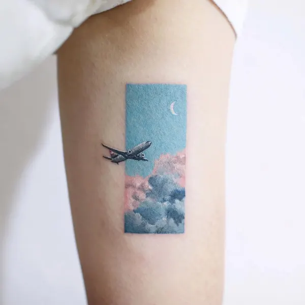 구름, 비행기, 구름 배경, 여행 타투, 연기 배경