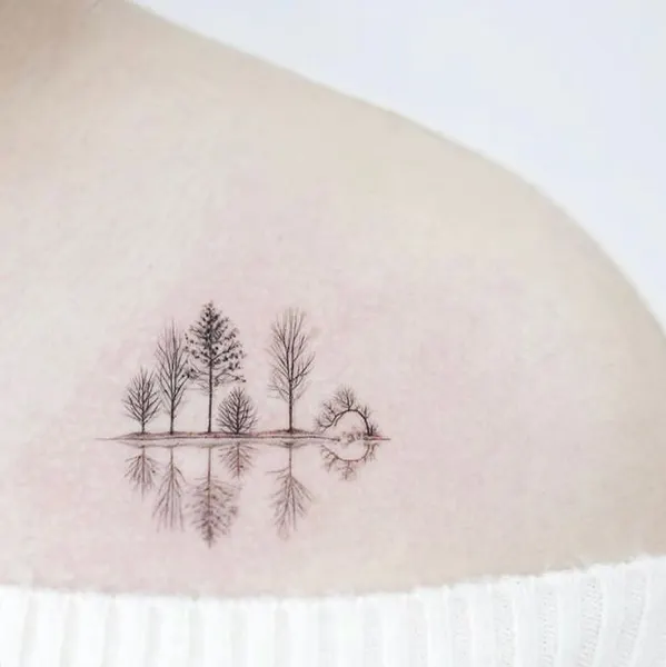 강, Mini, 눈, 숲, 계곡, 나무, 호수, 초현실, Nature, 배경, 추억, 풍경, 소나무, 실루엣, 나뭇가지, 큰 타투